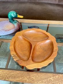 Vintage Mid Century Modern Teak Partitioned Snack Dish Serving Tray