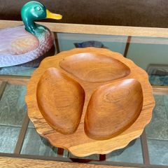 Vintage Mid Century Modern Teak Partitioned Snack Dish Serving Tray