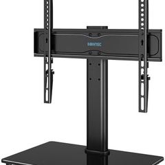 Universal TV Stand for 24 60 Inch LCD LED OLED Plasma TVs, Height Adjustable Table Top Pedestal with Bracket, 8mm Tempered Glass Base, 45kg Load, Max VESA 400x400mm, Cable Management