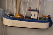 MODEL Fisfing Boat Trawler Framed Behind Glass. In Good Condition.