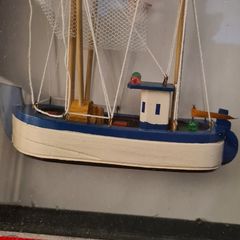 MODEL Fisfing Boat Trawler Framed Behind Glass. In Good Condition.
