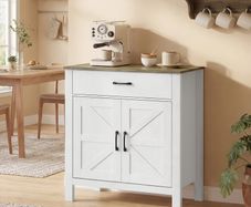 Sideboard, Storage Cabinet with 2 Barn Doors, Drawer and Adjustable Shelf, 77 x 39.3 x 81.5 cm