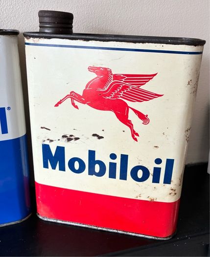 3 x Vintage Mobiloil 2L Oil Cans