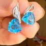 Handcrafted 925 Silver Earrings with Blue Trillion Stones Image 2