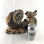 Adorable signed rustic tableau of hedgehog & sparrow having a chat, with hidey holes for tiny field mice. Hand carved, a special Christmas gift Image 9