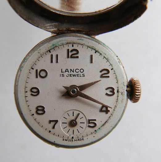 Vintage 1920s Solid 9Ct Gold 375 Lanco 15 Jewel Cased Ladies Manual Wristwatch (works well)
