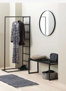 Round mirror, black metal trim, 70cm diameter