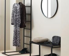 Round mirror, black metal trim, 70cm diameter