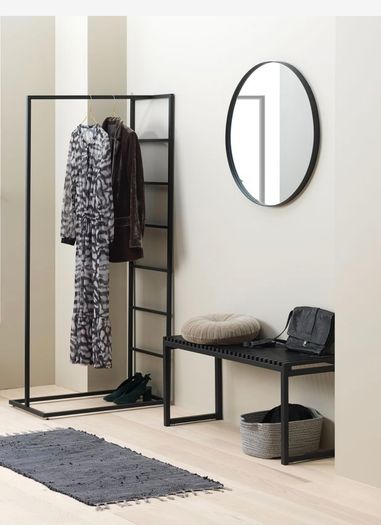 Round mirror, black metal trim, 70cm diameter