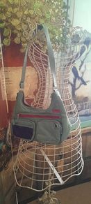 Ted Baker Nylon Shoulder Bag, Olive Green with Pink Details