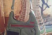 Ted Baker Nylon Shoulder Bag, Olive Green with Pink Details
