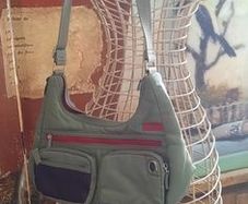 Ted Baker Nylon Shoulder Bag, Olive Green with Pink Details