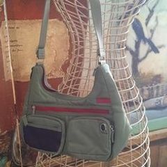 Ted Baker Nylon Shoulder Bag, Olive Green with Pink Details