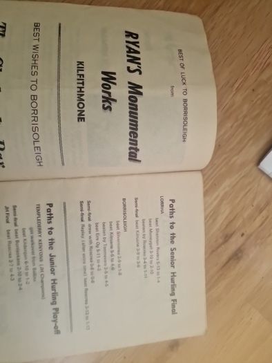 1975 North Tipperary Senior Hurling Final Match Programme