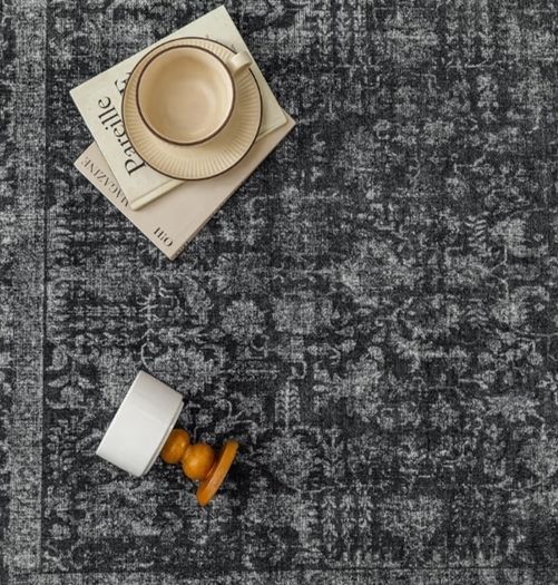 Vintage Black Rugs Living Room Washable Non Slip Large Area Rug 150x210cm Bedroom Kitchen Hall Lounge Office Dining Room Indoor Carpet Low Pile Big Carpets