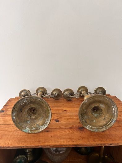 Vintage Pair of Brass 3-arm Candelabras