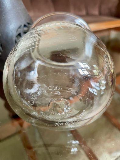 Vintage Signed Bruce Walker Kirkbuddo Glass Studio Etched Art Glass Bud Vase Capercaillie 1976