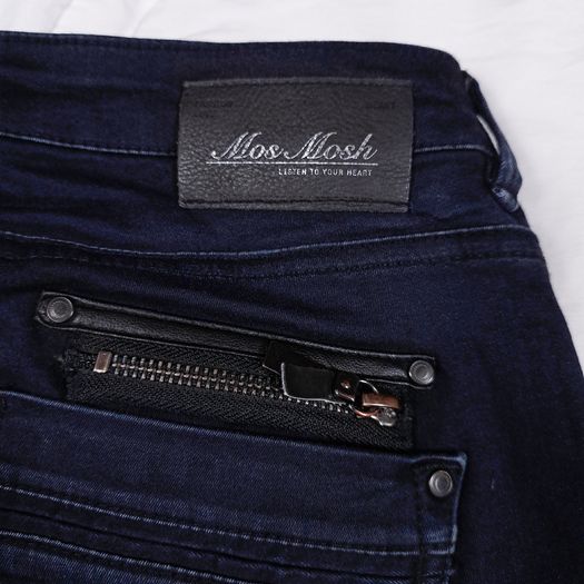 Mos Mosh Dark Blue Moto Biker Zip Detail Skinny Denim Jeans Size 28/10UK/38EU