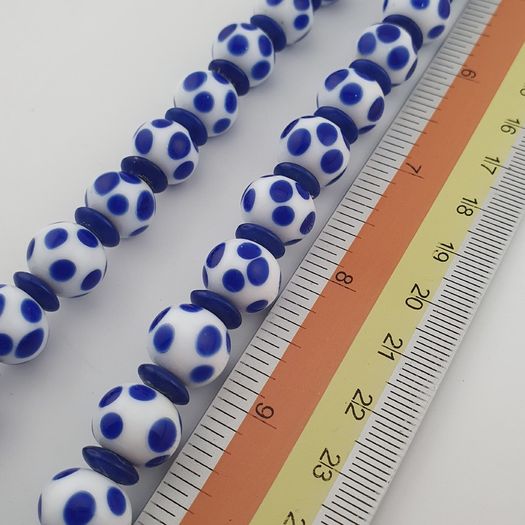 Antique Venetian Style White Blue Dotted Glass Beads Necklace