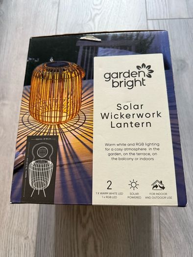 Garden Bright Solar Wickerwork Lantern (Warm White & RGB LED)