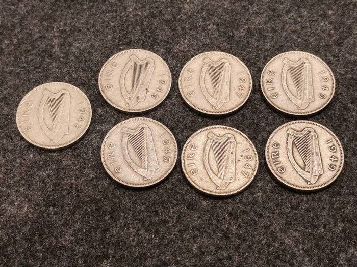 1940s Irish Sixpence SET 1942 Silver 1946 1947 1949 x2 Emergency Issue 7 Coins