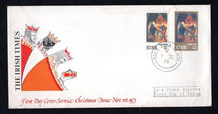 1973 Ireland Christmas Commemorative Stamp Commemorative Stamp Illustrated The Irish Times Addressed First Day Cover (FDC)