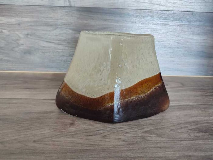 Vintage Triangular Glass Vase Brown 1950,s Hand Blown