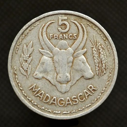 French Madagascar 5 Francs Coin 1953 Liberty Edition Africa 100% Real Original Coins Old