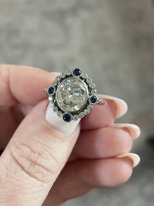 Moissanite & Blue Sapphire Engagement Ring