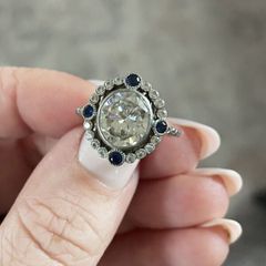 Moissanite & Blue Sapphire Engagement Ring