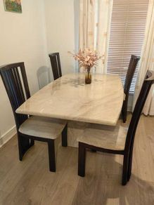 Dining Table + 4 Chairs - Solid Marble Top