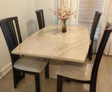 Dining Table + 4 Chairs - Solid Marble Top