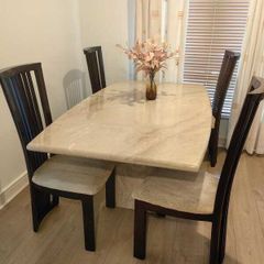 Dining Table + 4 Chairs - Solid Marble Top