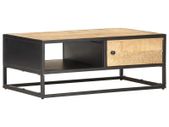 Coffee Table with Carved Door 90x55x36 cm Rough Mango Wood