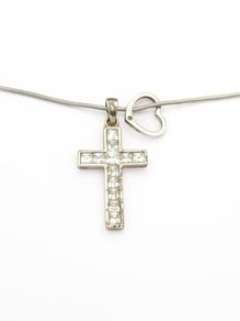 Vintage 925 CZ Cross & Heart Silver Necklace