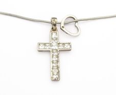 Vintage 925 CZ Cross & Heart Silver Necklace