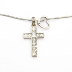Vintage 925 CZ Cross & Heart Silver Necklace
