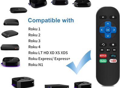 Replacement Remote Control Compatible with Roku Box Model: Roku 1, Roku 2(HD, XD, XS), Roku 3, Roku LT, HD, XD, XDS, Roku N1, Roku Express, Roku Express+