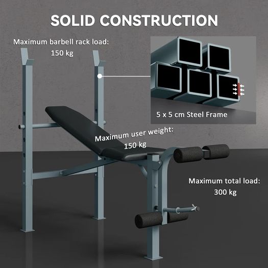 4-Levels Adjustable Weight Bench Fitness Equipment with Barbell Rack-Black