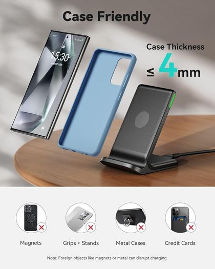 Wireless Charger Stand, 15W Fast Charging Dock Phone Charger, Adaptive LED Wireless Charging Station for iPhone 17 16 15 14 13 12 11 Pro Max, Samsung S23 S22 S21, Google Pixel 8 7 6 etc.