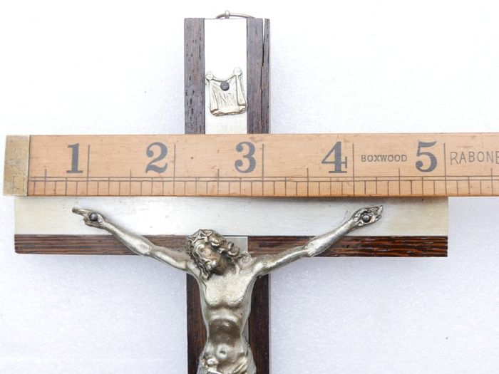 Vintage 10" Italian Wooden Wall Crucifix with Silver Corpus