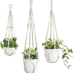3 Pack Macrame Plant Hangers Indoor Hanging Planter Basket Flower Pot Holder Cotton Rope with Beads No Tassels, 58cm/73cm/89cm