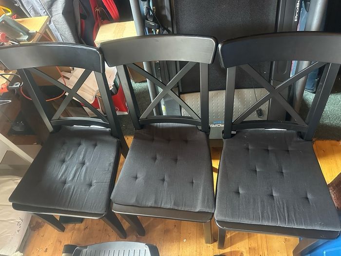 3 black chairs Ikea with cushions