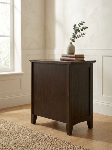 Pair of Solid Dark Wood 3-Drawer Bedside Lockers / Nightstands