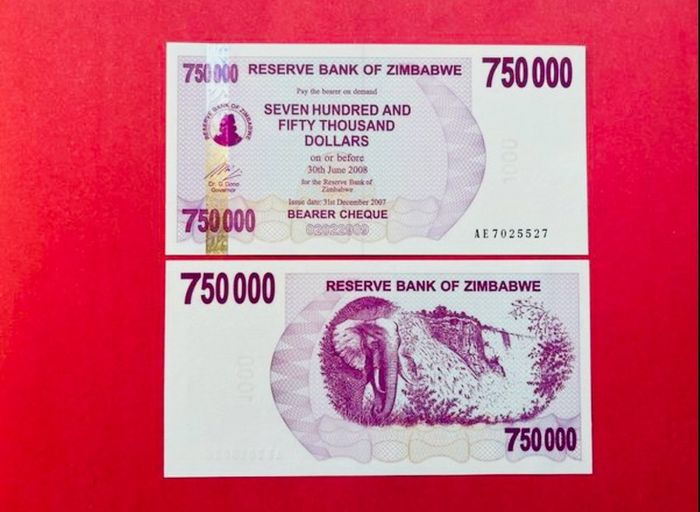 Zimbabwe  750,000 Dollars  2008  Verified Under Uv Light   Uncirculated)