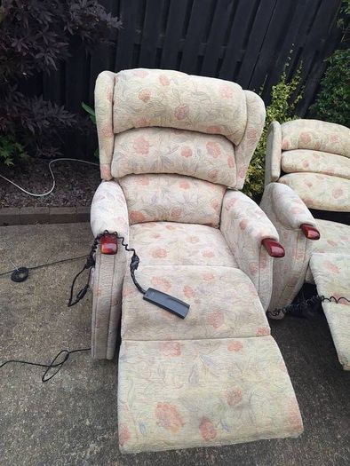 Two dual motor riser recliner electric armchairs