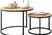 Black Round Coffee Table Set of 2 Side Table for Living Room,69.5x49cm Industrial Stacking End Tables,Wood Look Accent Furniture with Metal Frame End Table for Bedroom Decorations,Black