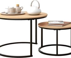 Black Round Coffee Table Set of 2 Side Table for Living Room,69.5x49cm Industrial Stacking End Tables,Wood Look Accent Furniture with Metal Frame End Table for Bedroom Decorations,Black