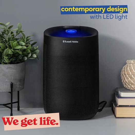 Ozone Free, 750ml/day 2 in 1 Black Dehumidifier/Air Purifier, 20m2 Room Size, LED Lighting & Captures Bacteria, for Home, Kitchen, Basement, Garage, Caravan