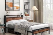 Double Bed Frame with Storage Wooden Headboard Shelf